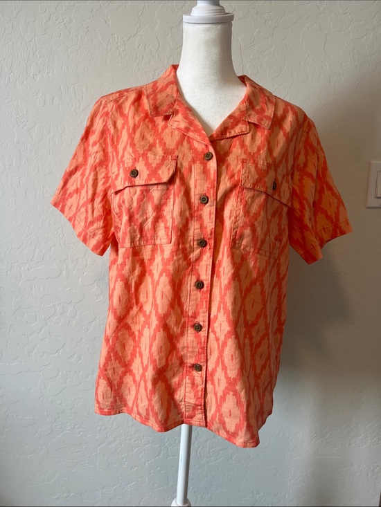 Duluth Trading Co Tops - Duluth Trading Hemp Cotton Orange Ikat Button-Front Short Sleeve Shirt Medium